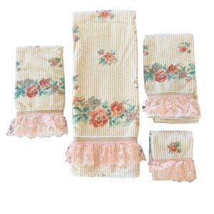 Towel Set Grandmacore Rose Floral 1 Bath Two Hand 1 Washcloth Vintage Sears